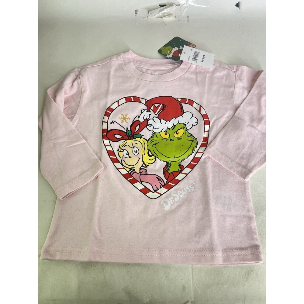Dr. Seuss The Grinch Cindy Lou Christmas Pink Long Sleeve T-Shirt Top Girls 3T